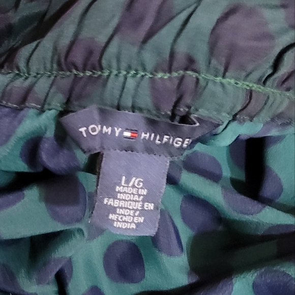 Tommy Hilfiger Green and Blue Polka Dot Midi flowy Skirt with Sash Toe Size Larg - Picture 9 of 13